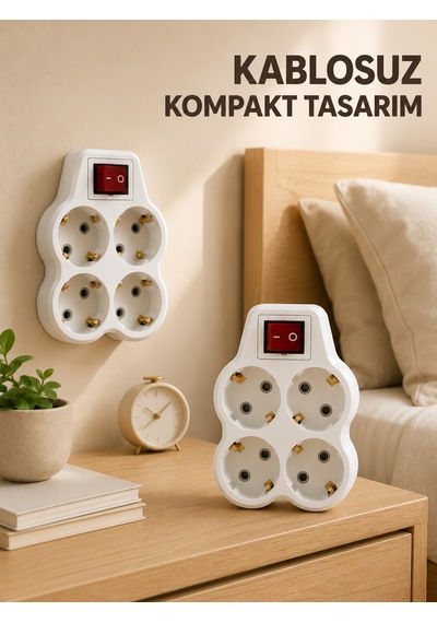 2 Li Set 4 Lü Priz Çoklayıcı Açma Kapama Anahtarlı Direkt Prize Takılan Adaptör