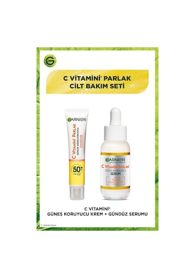 Garnier C Vitamini Parlak Süper Aydınlatıcı Serum 30 ML + Işıltılı Doku Günlük Koruyucu Güneş Kremi SPF50+ 40 ML