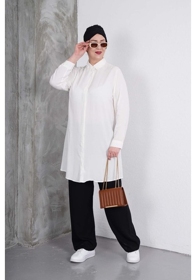 Polologin Butik Beyaz Tunik Siyah Pantolon Takım Beyaz Siyah