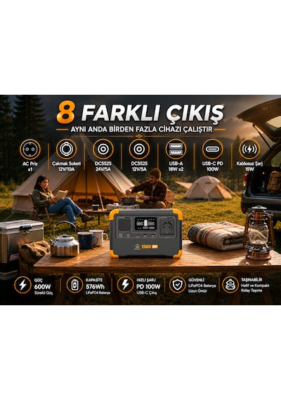 Solar Wise E500 Maxpack 600w 576wh Taşınabilir Güç İstasyonu + 100w Katlanabilir Güneş Paneli Lifepo4 Ups Wifi Bluetooth