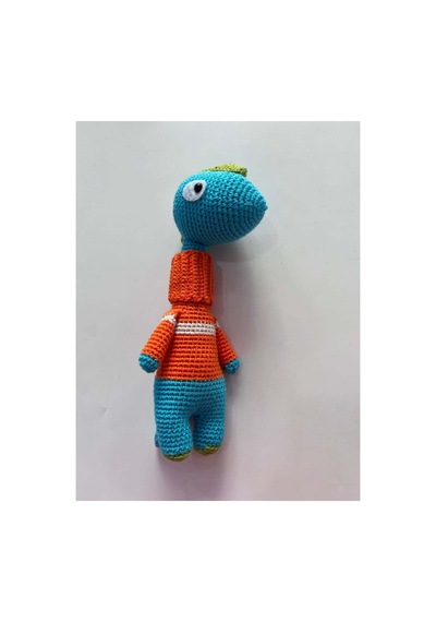 El Yapımı Amigurumi Dinozor Oyuncak - Turuncu Süveterli Örgü Peluş 25cm Turuncu
