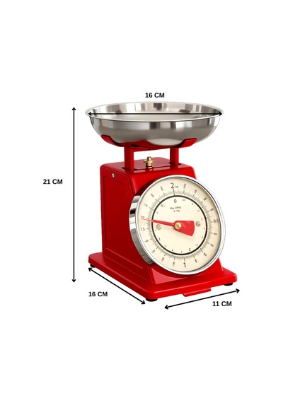 90 S Style Retro Analog Mutfak Terazisi 2 Kg Kapasiteli Mutfak Tartısı Kırmızı