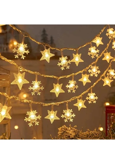 3 Metre Özel Tasarım 2li Model Yıldızlı Kar Tanesi Led Işık Pilli Led Işık Noel Yılbaşı Ağacı Işığı Gün Işığı
