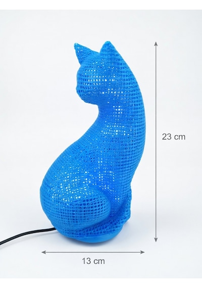 Dekoratif Kedi Figürlü Gece Lambası 3d Yazıcı Baskı Hediyelik Masa Lambası Aydınlatma 23cm Mavi