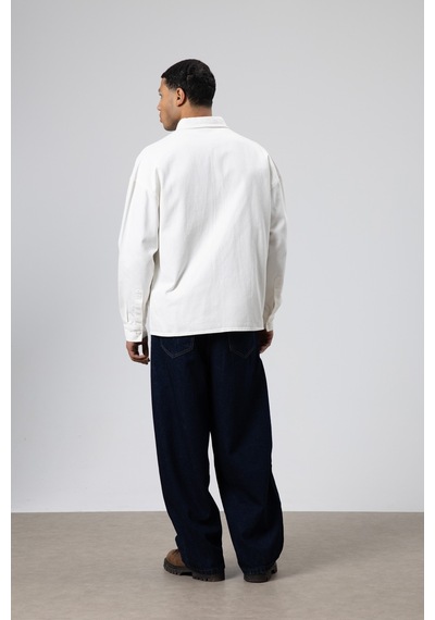 Vamos Oversize Gabardin Gömlek Ceket Beyaz