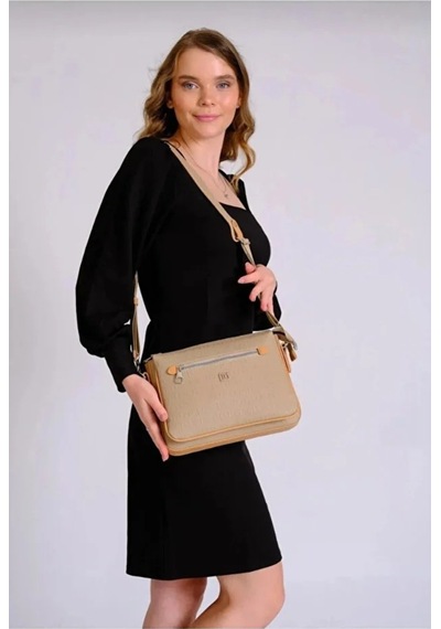 Just Polo Orijinal Kadın 3 Bölmeli Lüks Omuz Çantası Shopper Kum - Taba