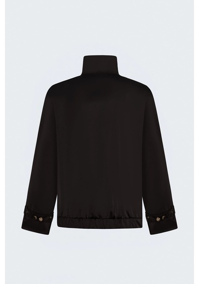 Sateen Saten Kumaş Dik Yaka Bomber Ceket Kahverengi