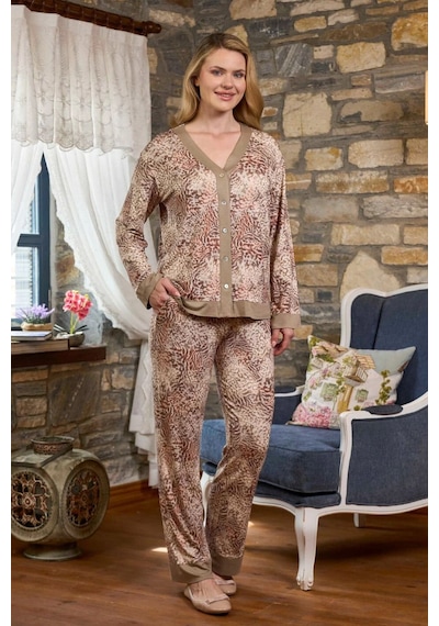Cossy By Aqua 26290 Kadın Uzun Kollu Gömlek Pijama Takım-desenli Desenli