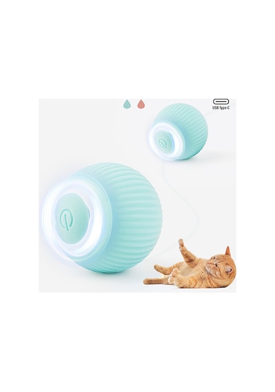 Hareketli Kedi Topu İnteraktif, Şarjlı, Sensörlü, 2 Modllu Kedi Oyun Topu Mavi-h121
