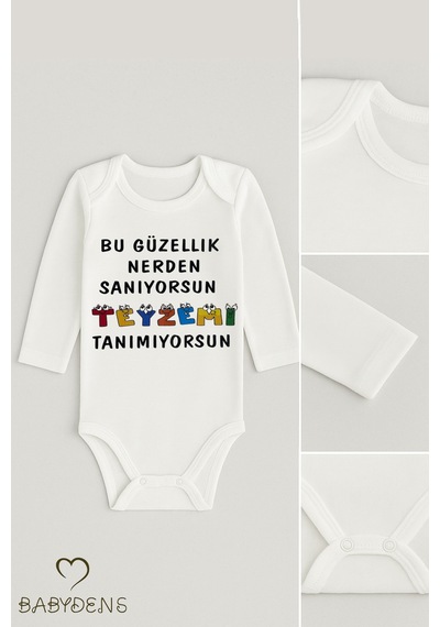Babyden's Bu Güzellik Nereden Sanıyorsun, Teyzemi Tanımıyorsun Yazılı Uzun Kollu Bebek Body Çıtçıtlı Beyaz