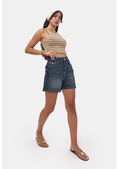it's basic Kadın Tint 2s6-8 Relax Fit Midi Boy Esnek Kumaş Denim Şort