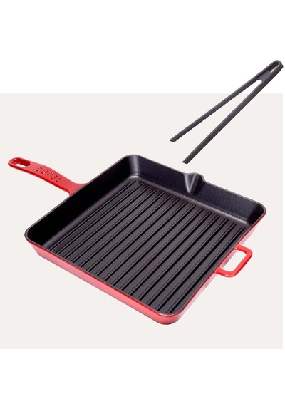 Demirdöküm Kare Izgara Tava 30 Cm Kırmızı Ve Silikon Maşa