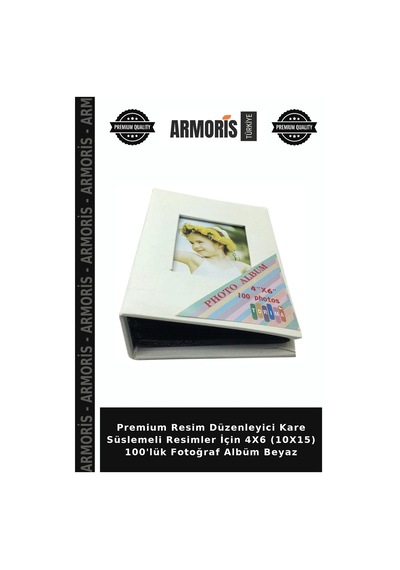 Premium Resim Düzenleyici Kare Süslemeli Resimler İçin 4x6 10x15 100'lük Fotoğraf Albüm Beyaz