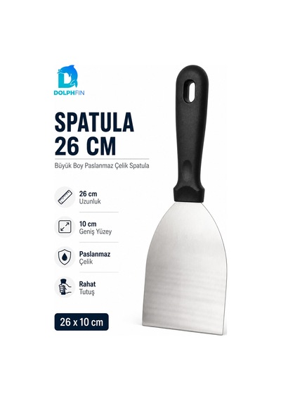 Büyük Boy Spatula 26 Cm Paslanmaz Çelik Geniş Yüzeyli Servis Spatulası Börek Pasta Lazanya Sunum Aparatı Siyah