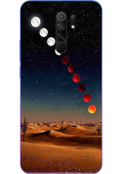 Redmi 9 Uyumlu Ayın Geçişi Baskılı Silikon Kılıf Renkli
