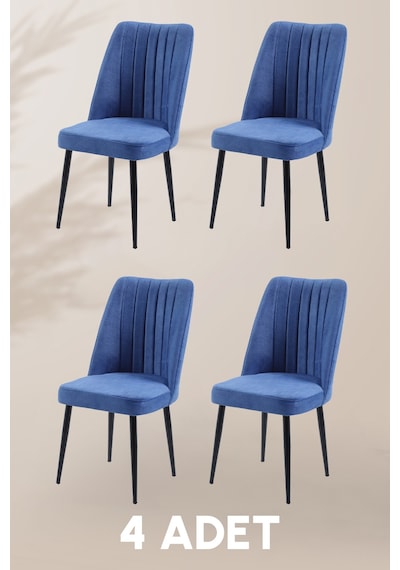 Vento Sandalye - Jerika Mavi- Metal Siyah Ayak 4 Adet - Salon Sandalyesi / Mutfak Sandalyesi Mavi