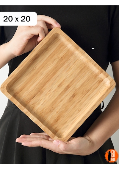 6 Adet Bambu Kare Servis Tabağı, Sunum Seti 20x20 Cm