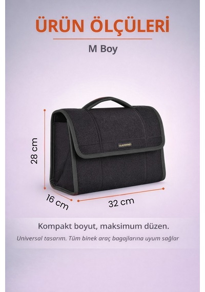 Oto Bagaj Organizer Bagaj Çantası M Boy Kaymaz Cırt Bantlı Velur Kompakt Düzenleyici - Mcx3
