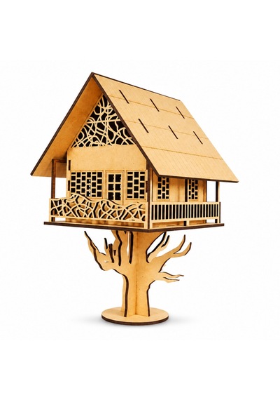 Tree House Ağaç Ev 3d Ahşap Maket 15 Parça Lazer Kesim Mdf Kolay Montaj Koleksiyonluk Puzzle