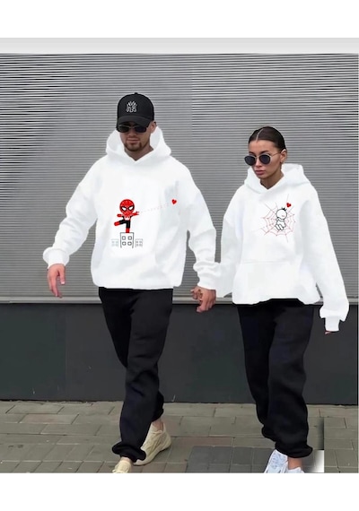 Nzn Collectıon Unisex Kadın Erkek Oversize Sevgili Çift Kombini Spiderman Baskılı Kapüşonlu Alt-üst Eşofman Takımı Beyaz Nzn Collectıon Unisex Kadın Erkek Oversize Sevgili Çift Kombini Spiderman Baskılı Kapüşonlu Alt-üst Eşofman Takımı Beyaz