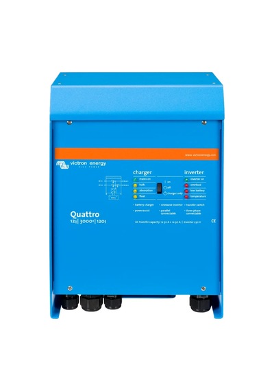 Victron Quattro 12/3000/120-50/50 12v 3000va 2400w Şarjlı 120a Şarj, 50a Transfer Tam Sinüs İnvertör Victron Quattro 12/3000/120-50/50 12v 3000va 2400w Şarjlı 120a Şarj, 50a Transfer Tam Sinüs İnvertör