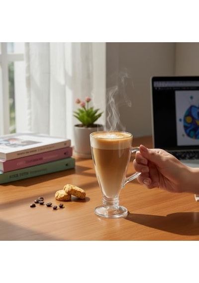 2 Adet Cam Latte Bardağı Kulplu Cam Kahve Bardağı 300 Ml Aeropress