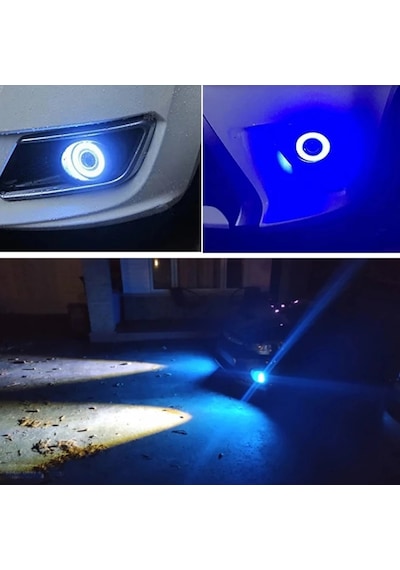 Fiat Fiorino Uyumlu, Universal Mercekli Led Angel Sis Farı, 76mm Buz Mavi Renk
