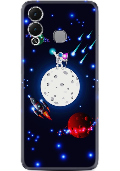 Infinix Hot 12 Play Kılıf Silikon Desen Özel Seri Ay ve Astronot 1694