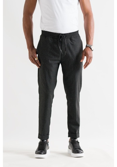 Slimfit Kapamasız Çizgili Beli Lastikli İplikli Duble Ve Dar Paça Erkek Jogger Pantolon 001