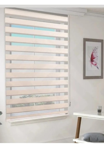 Krem Bambu Kumaş Zebra Stor Perde Etek Dilimsiz 1. Kalite Krem