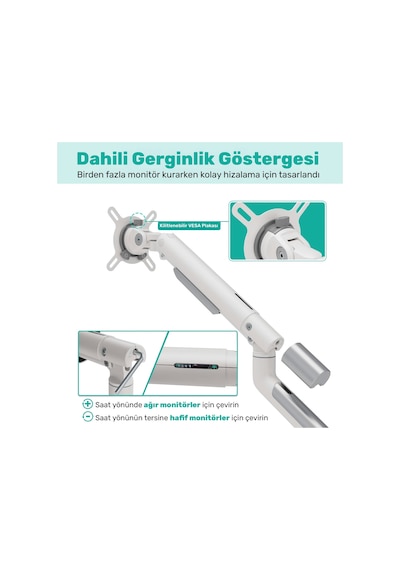 Npo Std49024w Elysium 17"-32" Ultra İnce Tasarım Alüminyum Amortisörlü Vesa Çift Kol Monitör Tutucu