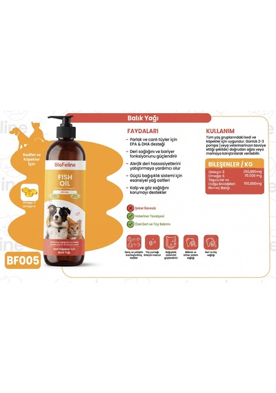 Biofeline Balık Yağı Fish Oil Kedi Omega 3 & 6 Desteği 100 Ml - Tüy Dökülme Karşıtı Ve Deri Sağlığı