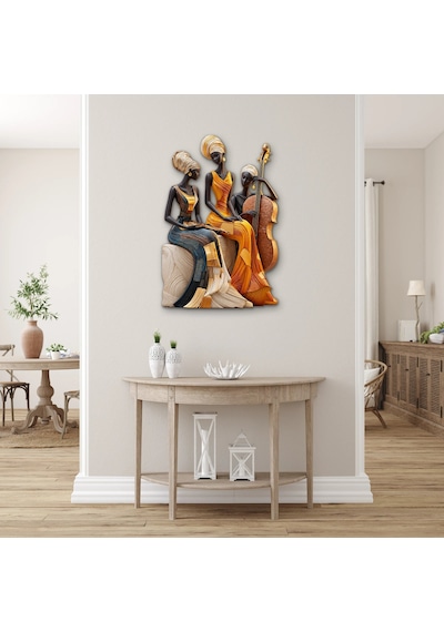 Üç Afrikalı Kadın Müzisyen - Metal Tablo - Dec0282 44 X 65 Cm Çok Renkli