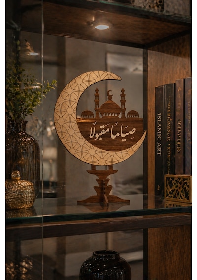 Lazer Kesim Ahşap Ramazan Camii Masa Süsü İslami Dekorasyon