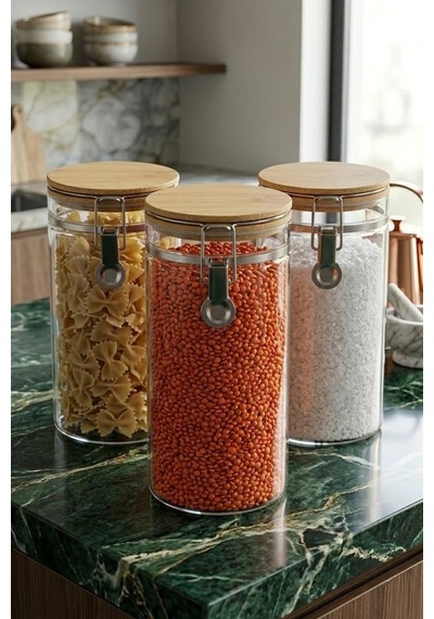 Bambum Mada 1300Ml 20 Cm 3 Lü Kelepçeli Vakumlu Boroslikat Cam Set
