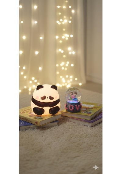 2 Li Sevgiliye Romantik Hediye Seti Slikon Panda Renkli Led Gece Lambası Ve 9 Cm Love Kar Küresi Set Pembe