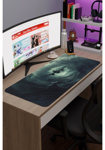 Airplane Uçak Kaymaz Dikişli Kauçuk Oyuncu Mousepad V2 - 90x40 Xxl Gaming Mouse Pad Fare Altlığı