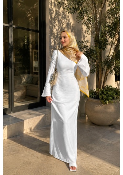 Unika Boutique Kadın Müslin Keten Elbise Beyaz