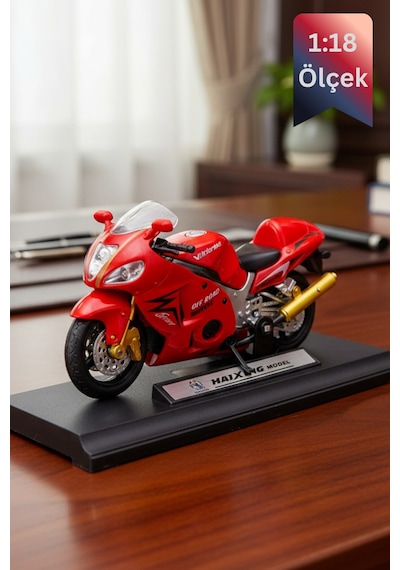 Suzuki Hayabusa Gsx1300 Die Cast Model Motorsiklet Kırmızı Standlı İnce Detay 1:18 Ölçek Çok Renkli