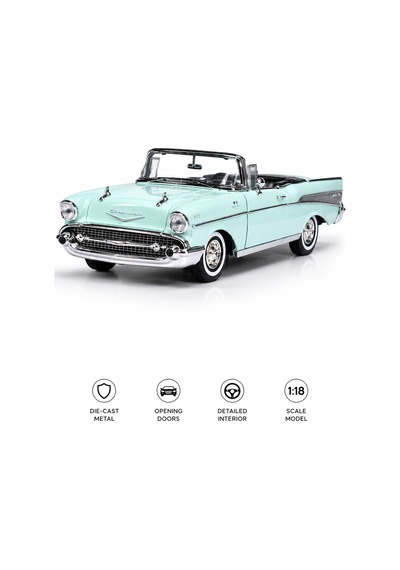 1:18 1957 Chevrolet Bel Air Su Yeşili Klasik Diecast Model Araba 28cm Çok Renkli