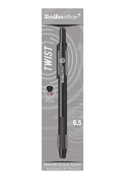 Scrikss Twist Şeffaf Ambalaj Versatil Kalem 0.5 Mm Siyah