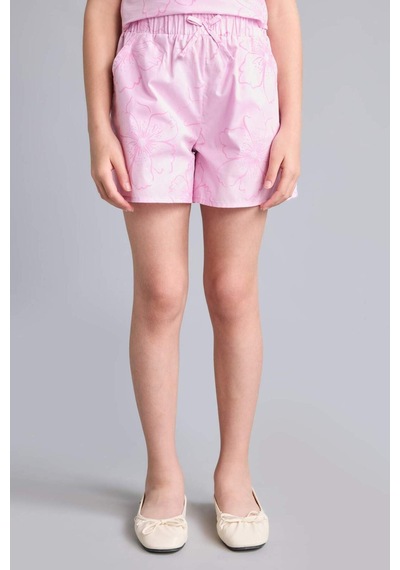 Defacto Regular Fıt Poplin Çiçekli Pembe Şort Kız Çocuk I0123a826hspn614 Pembe-pn614