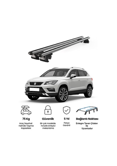 Venüs Seat Ateca 2016 Ve Sonrası Uyumlu Gri Ara Atkı Port Bagaj Tavan Barı