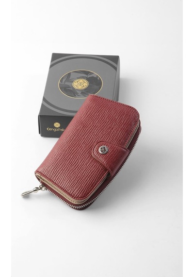 Cengiz Pakel Desenli Orta Boy Kadın Cüzdan - 65306a - Bordo/vizon 65306a-bordo-vizon