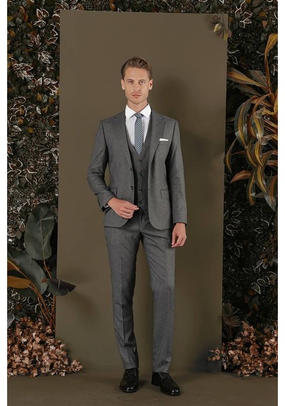 Efor Tk 873 Slim Fit Koyu Gri Klasik Takım Elbise Gri