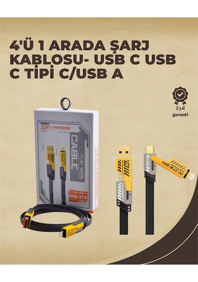 4'ü 1 Arada Metal Hızlı Veri Kablosu 65w Güç, 27w İphone Desteği, 480mbps Aktarım Diğer