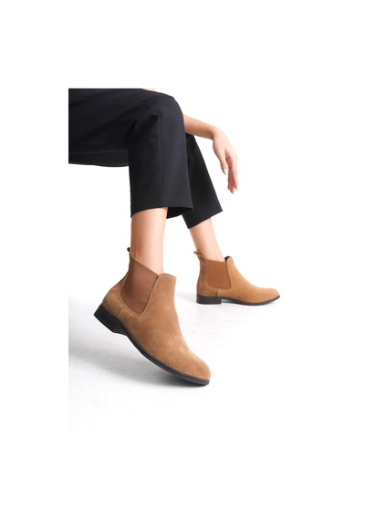 Mubiano Hakiki Deri Collection Kadın Lastik Detaylı Kısa Süet Bot&bootie Taba - Mcsdt036 - Tb Taba