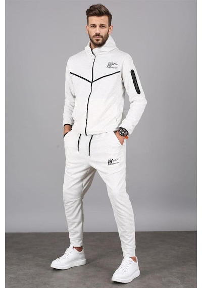 Madmext Ekru Kapüşonlu Jogger Erkek Eşofman Takımı 5673