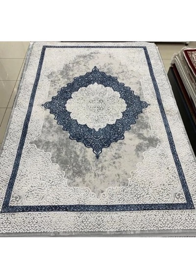 Gabardin Halı Lorenza Serisi 13627 Akrilik Halı Salon Oturma Odası Halısı Krem - Mavi
