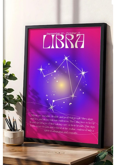 Libra Terazi Burcu Çerçeveli Tablo Aura Enerji Renkleri Astrolojik Takım Yıldızı Sembolü